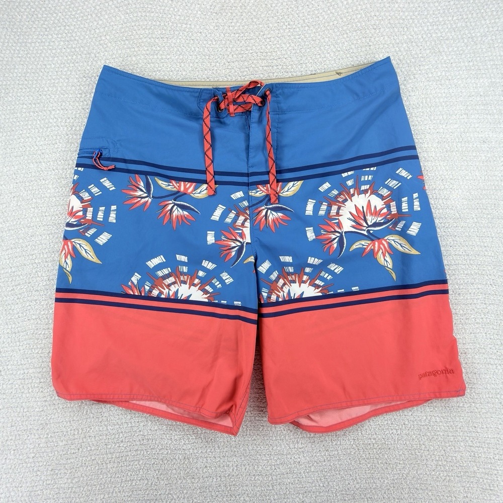 Patagonia Wavefarer Board Shorts Mens 36 Blue Tropical Floral Surf Swim 86611‎